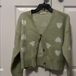 Green Heart Patterned Women's Sweater